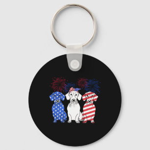 Red White Blue Dachshund Dog Usa Flag Firework 4th Key Ring