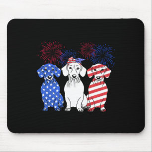 Red White Blue Dachshund Dog Usa Flag Firework 4th Mouse Mat