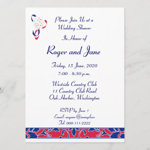 Red, White, & Blue, Damask Bridal Shower Invitation