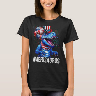 Red White Blue Dinosaur Amerisaurus Firework 4th O T-Shirt