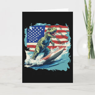 Red White Blue Dinosaur Surfing For Patriotic Juri Card