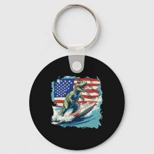 Red White Blue Dinosaur Surfing For Patriotic Juri Key Ring