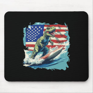 Red White Blue Dinosaur Surfing For Patriotic Juri Mouse Mat