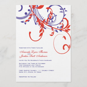 Red, White, Blue Double Floral Wedding Invitation