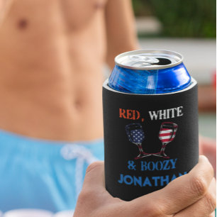 Red White Blue Drinking 4th of July  Can Cooler