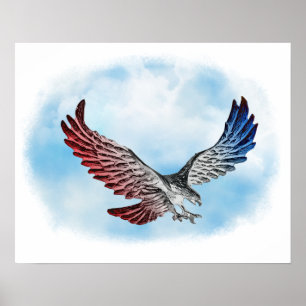 Red White & Blue Eagle in the Clouds Poster