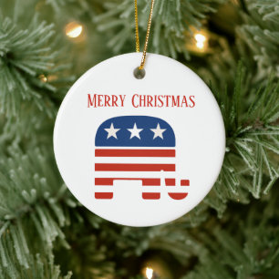 Red White Blue Elephant With White Stars Gift Ceramic Tree Decoration