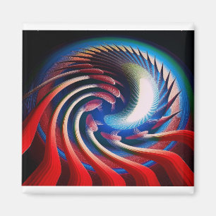 Red White & Blue Fantasy Fractal Magnet