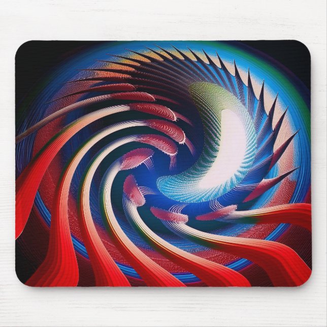 Red White & Blue Fantasy Fractal Mouse Mat (Front)