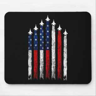 Red White Blue Fighter Jets 4th Of July Usa Flag Mouse Mat