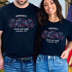 Red White Blue Fireworks 4th of July Family Crew T-Shirt