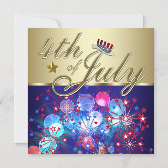 Red White & Blue Fireworks 4th of July Invitations (Front)