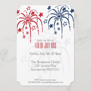Red White & Blue Fireworks 4th of July Invitations