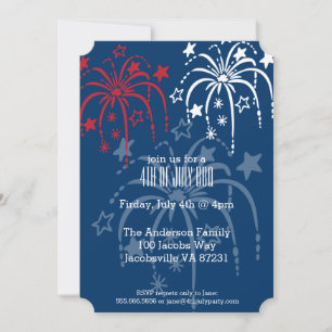 Red White & Blue Fireworks 4th of July Invitations