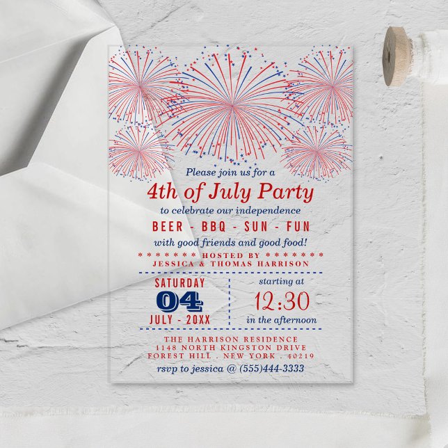 Red, White & Blue Fireworks 4th Of July Party Acrylic Invitations (Creator Uploaded)