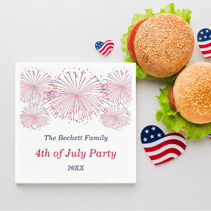 Red, White & Blue Fireworks 4th Of July Party Napkin