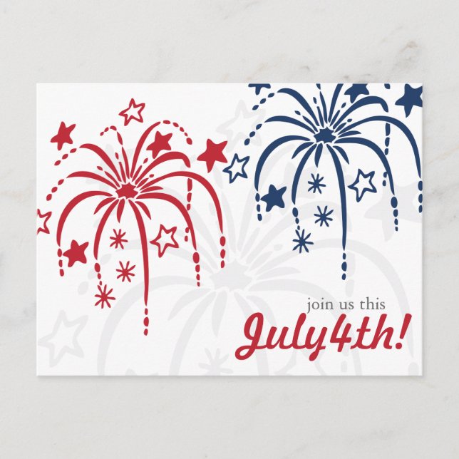 Red White & Blue Fireworks 4th of July Postcards (Front)
