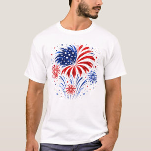 Red White Blue Fireworks 4th of July T-Shirt
