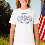 Red White Blue Fireworks Custom 4th of July Family T-Shirt<br><div class="desc">Super fun and festive 4th of July t-shirt featuring red,  white and blue fireworks and 3 lines of custom text. Perfect as matching friends and family shirts for your July 4th party. Also great for Memorial Day or Veteran's and the perfect way to show your American pride.</div>