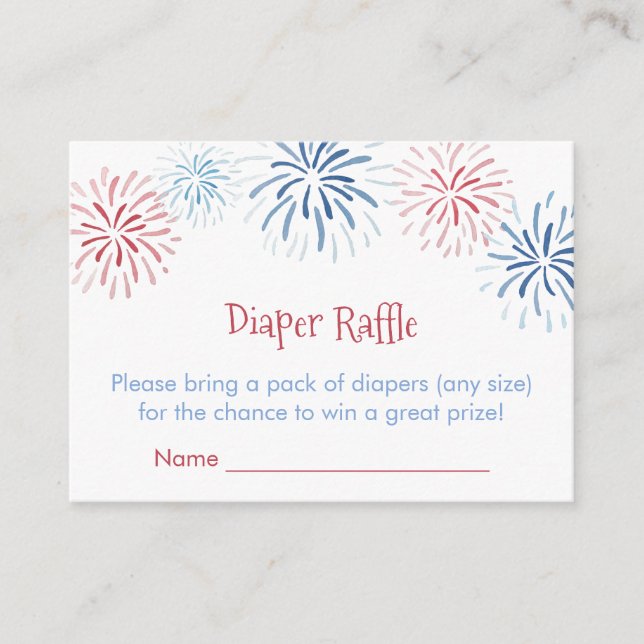 Red White Blue Fireworks Diaper Raffle Baby Shower Enclosure Card (Front)