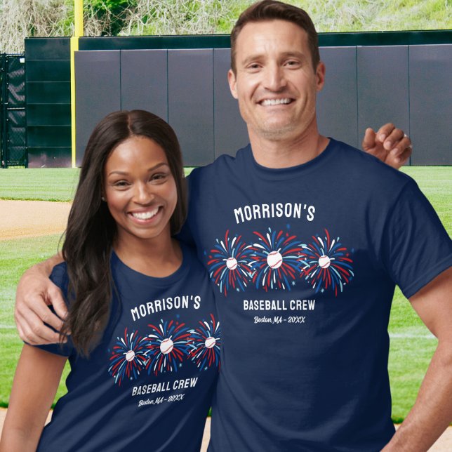Red White Blue Fireworks July 4th Baseball Crew T-Shirt (Creator Uploaded)