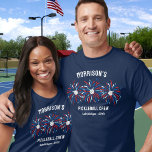 Red White Blue Fireworks July 4th Pickleball Crew T-Shirt<br><div class="desc">Super fun and festive t-shirt featuring pickleball fireworks, and 3 lines of custom text. Perfect as matching friends and family shirts for your 4th of July party, pickleball club tournament team shirts, pickleball-loving family reunion shirts or just everyday fun. Also great for Memorial Day or Veteran's Day and the perfect...</div>