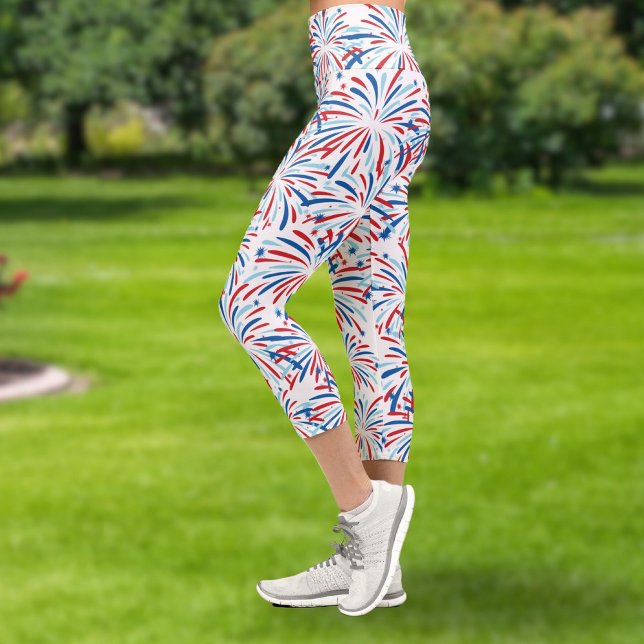 Red White Blue Fireworks Patriotic 4th of July  Capri Leggings (Creator Uploaded)