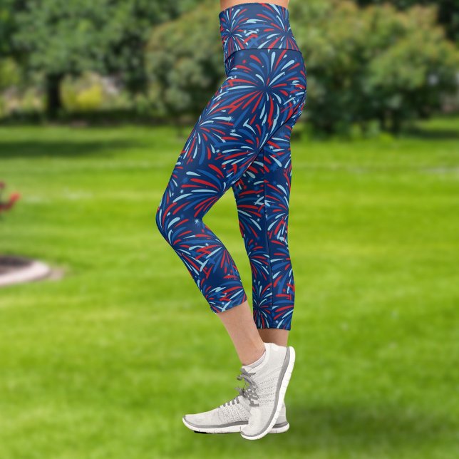 Red White Blue Fireworks Patriotic 4th of July  Capri Leggings (Creator Uploaded)