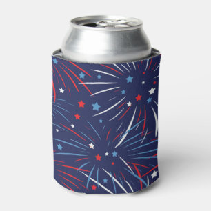 Red White Blue Fireworks Stars Can Cooler