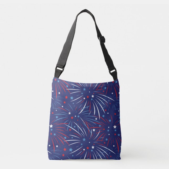 Red White Blue Fireworks Stars Crossbody Bag (Front)