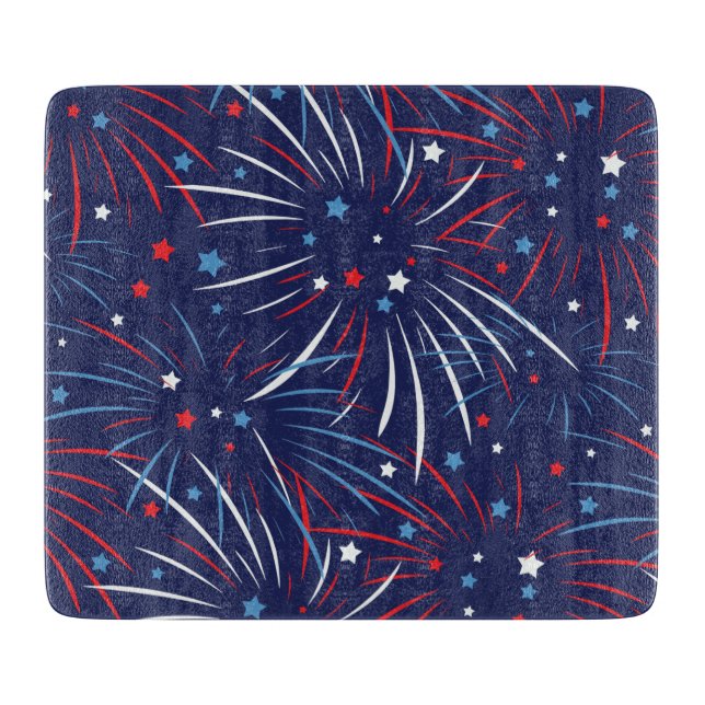 Red White Blue Fireworks Stars Cutting Board (Front)