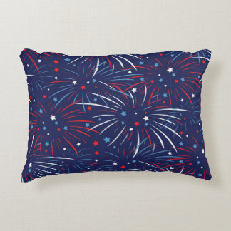 Red White Blue Fireworks Stars Decorative Cushion