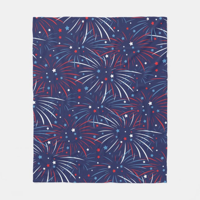 Red White Blue Fireworks Stars Fleece Blanket (Front)