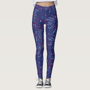 Red White Blue Fireworks Stars Leggings