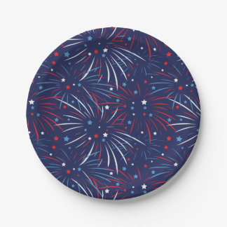 Red White Blue Fireworks Stars Paper Plate