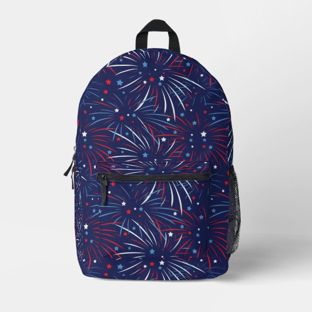 Red White Blue Fireworks Stars Printed Backpack (Front)