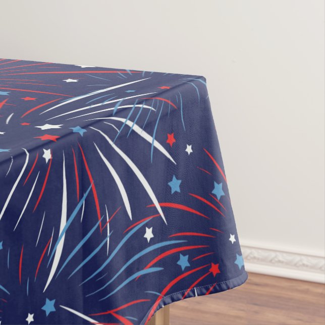 Red White Blue Fireworks Stars Tablecloth (In Situ)