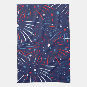 Red White Blue Fireworks Stars Tea Towel