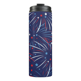 Red White Blue Fireworks Stars Thermal Tumbler