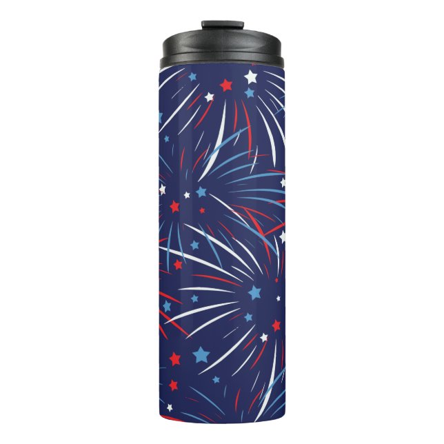Red White Blue Fireworks Stars Thermal Tumbler (Front)