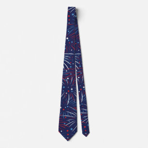 Red White Blue Fireworks Stars Tie