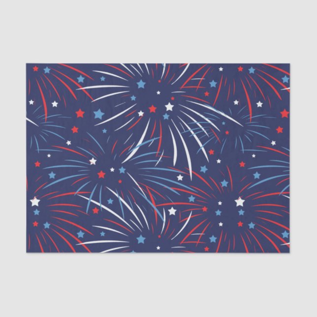 Red White Blue Fireworks Stars Tissue Paper (Front)