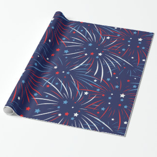 Red White Blue Fireworks Stars Wrapping Paper