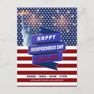 Red, White, Blue Flag 4th Of July Party Invitation Postcard
