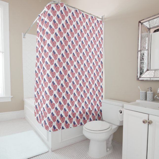 Red White Blue Flag Pattern Design Shower Curtain (In Situ)