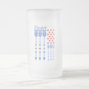 Red, white, blue, flag, stars, arrows, 4th of July Frosted Glass Beer Mug
