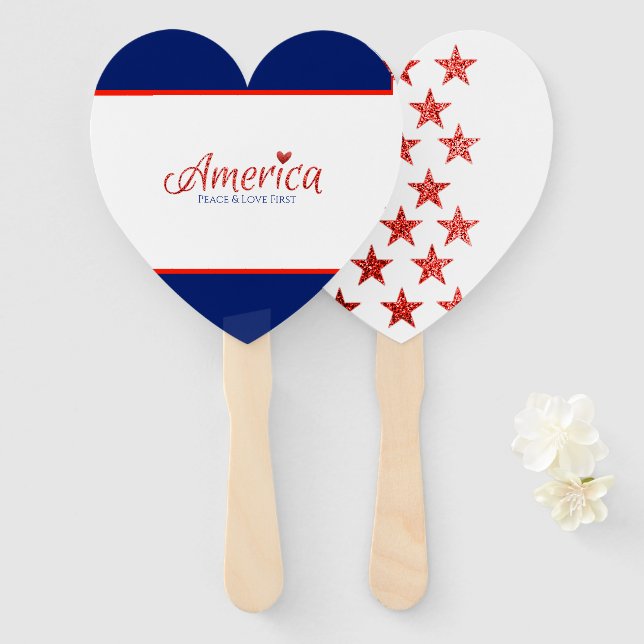 Red, white, blue, flag, stars, arrows, 4th of July Hand Fan (Front and Back)