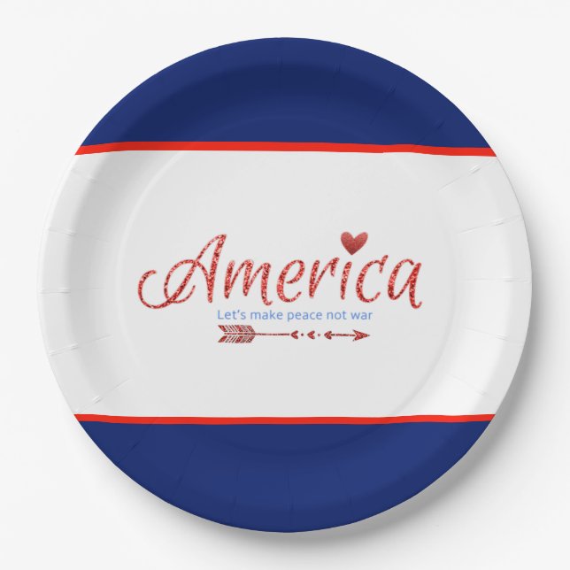 Red, white, blue, flag, stars, arrows, 4th of July Paper Plate (Front)