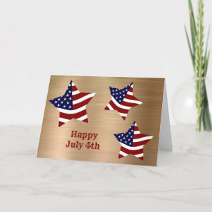 Red White Blue Flag Stars Gold July 4th Card