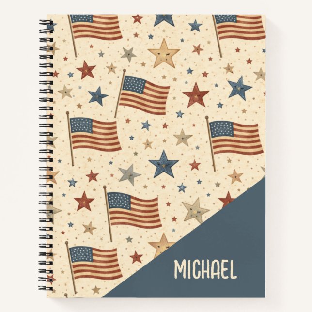 Red White Blue Flags Patriotic Pattern Notebook (Front)